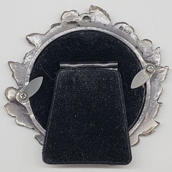 Vintage Pewter Picture Frame Round Rose Design Decorative Tabletop Display - Picture 7 of 11